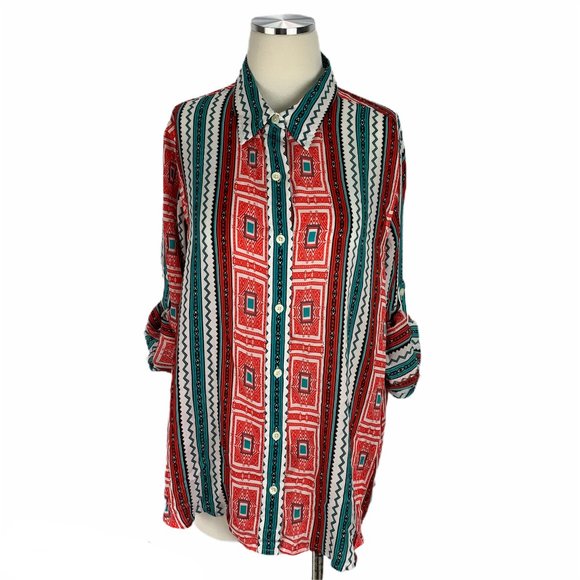Jones New York Tops - Jones New York Large Semi Sheer Aztec Blouse